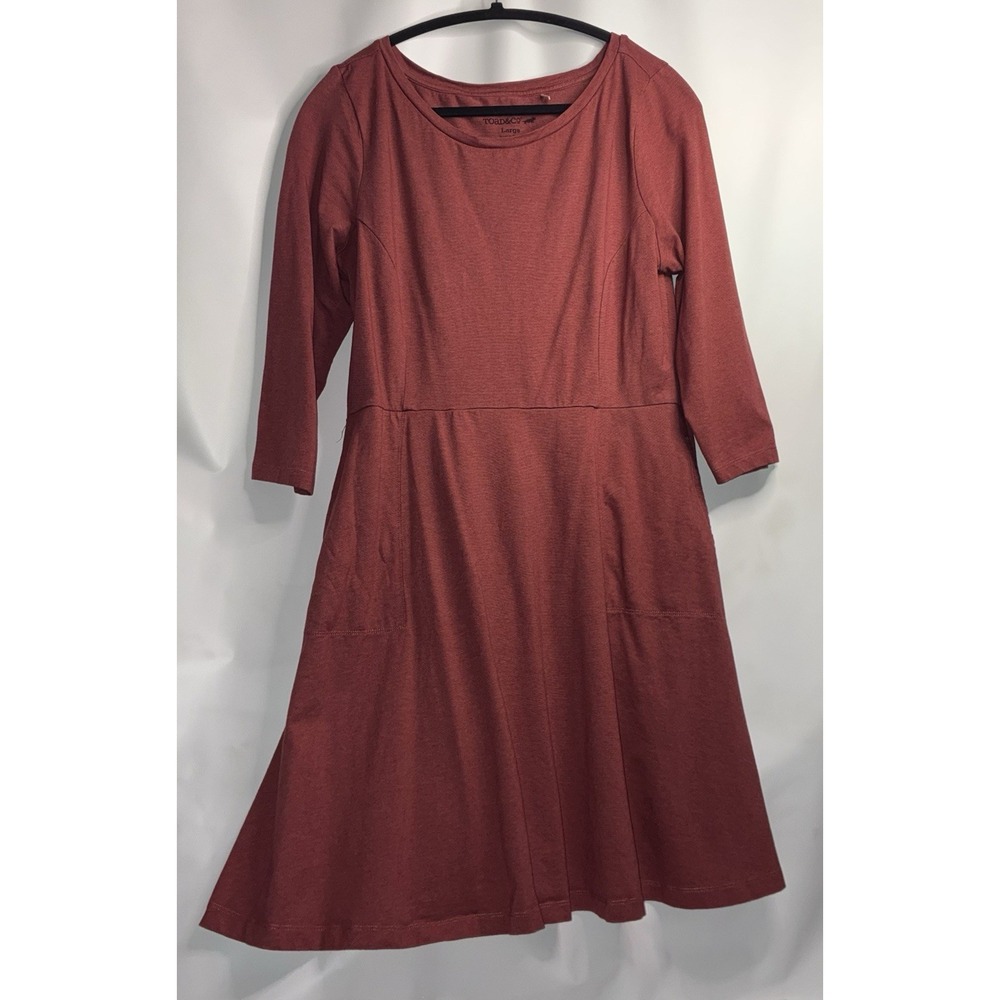 Toad&Co Dress Eco Women's Sz Large Clay Red 3/4 Sleeve Tencel Organic Cotton